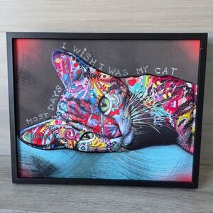 "I Wish I Was My Cat Most Days" Framed Wall Art 16x20" Colorful 3D Cat Design